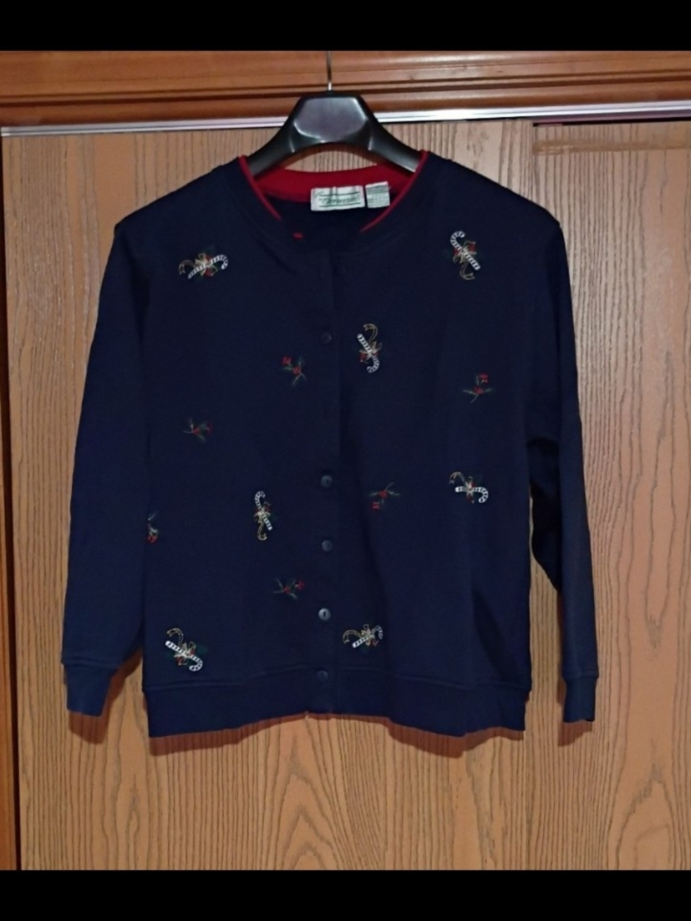 Women's Navy Embroidered Button-Up Jacket